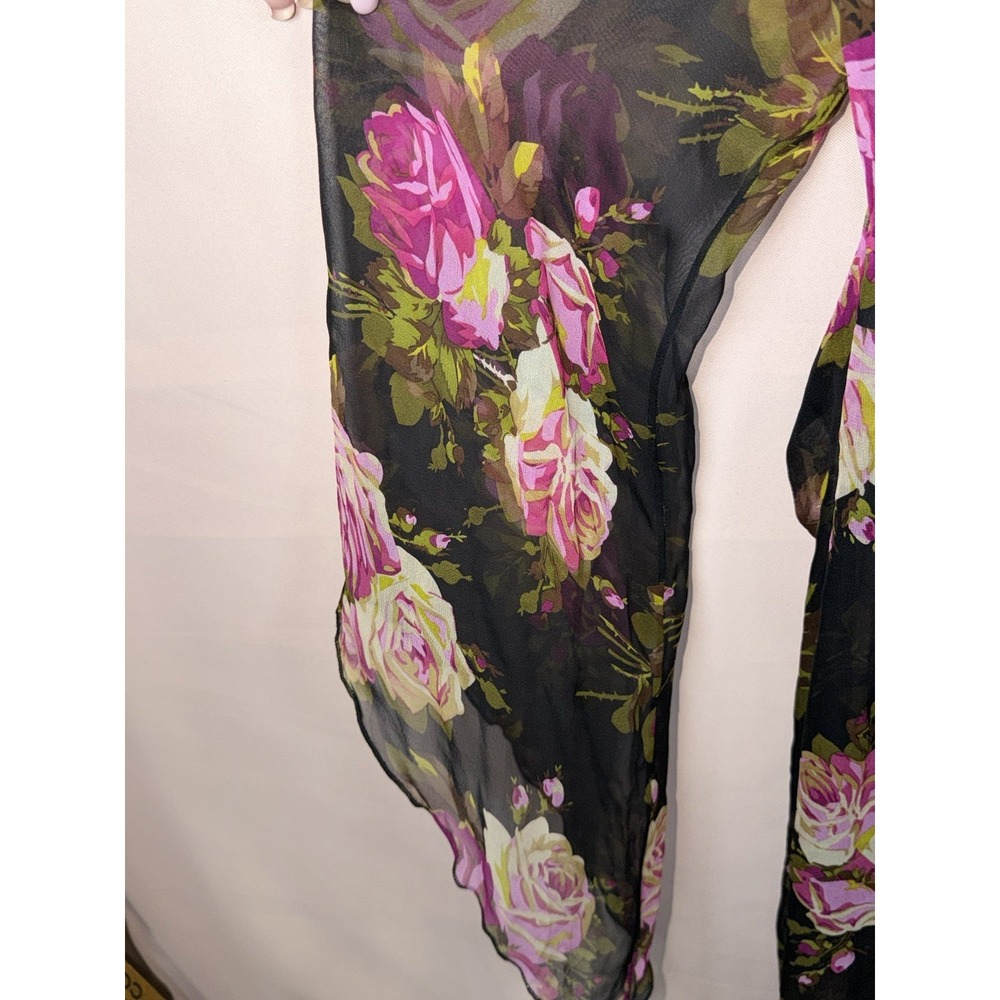 Vintage Betsey Johnson Dress 4 Black Pink Floral Sheer LS Ruffle Mini/need Slip - Picture 4 of 6